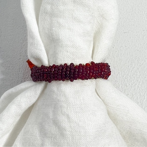 Pier 1 Napkin Rings Set of 4 Colorful Beaded Cluster Vibrant Orange Red Holders - Picture 6 of 7